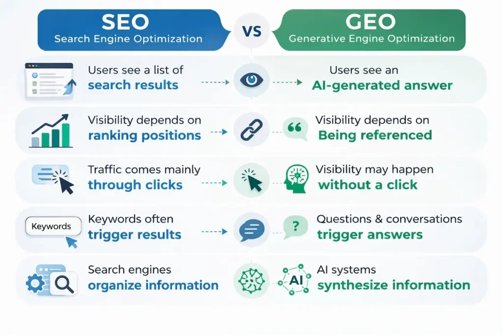 GEO vs SEO Main Differences Infographic - Tommaso Liu